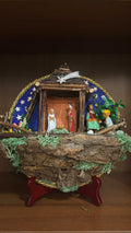 Presepe Artigianale su Corteccia Naturale con Supporto (22x22x8)